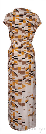 Beige Multicolor Print Belted Dress