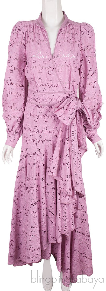 Pink Broiderie Anglaise Cotton Wrap Maxi Dress
