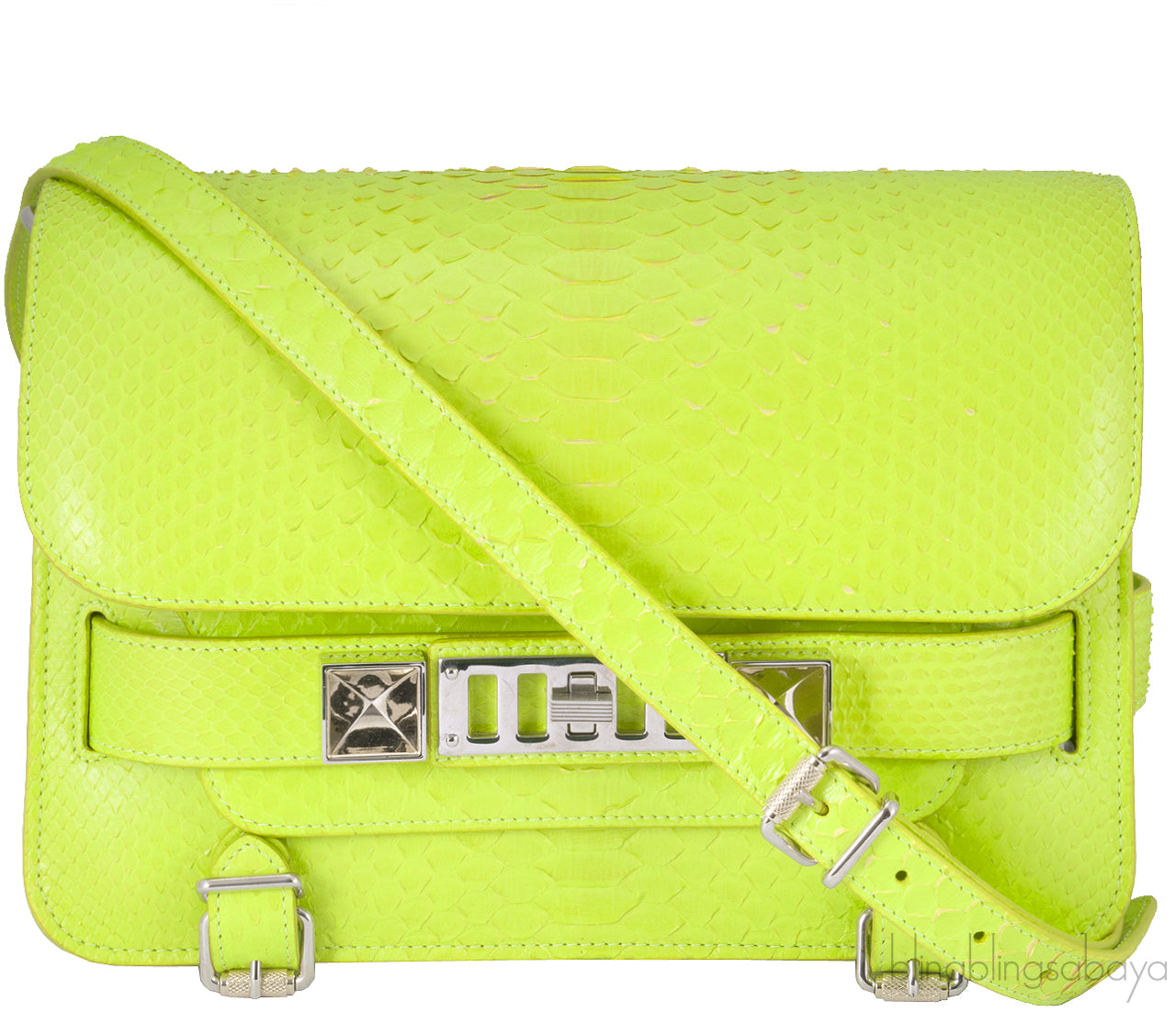 Neon Green Python PS11 Shoulder Bag