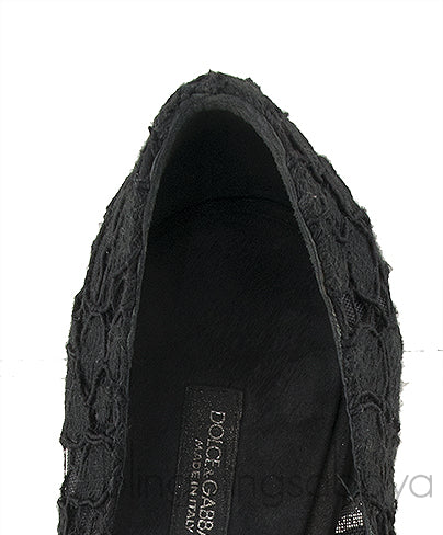 Dolce & Gabbana Black Lace Crystal Bow Heels