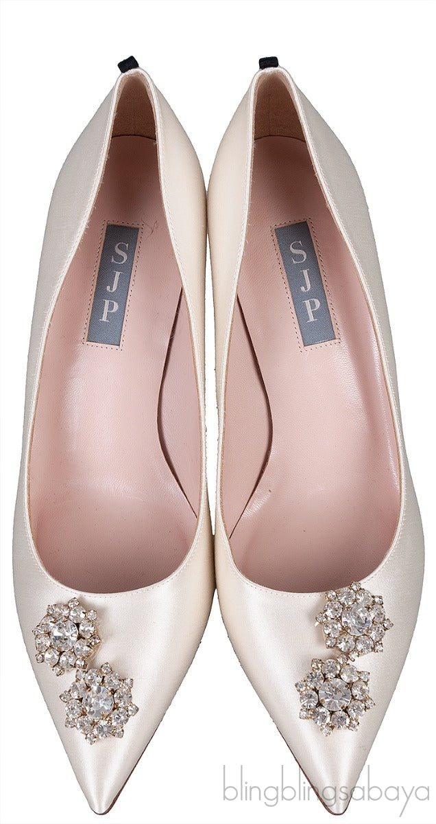 Off-white Satin Crystal Emb. heels