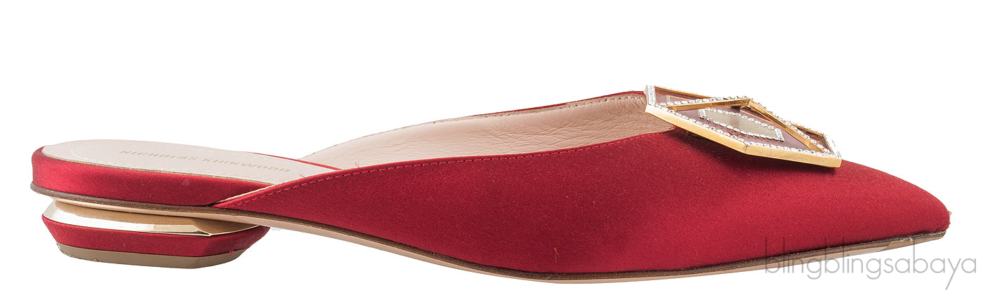 Red Satin Eden Mirror Flat Mule