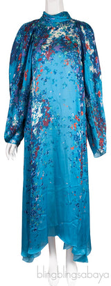 Ocean-Floral Charmeuse Midi-Dress