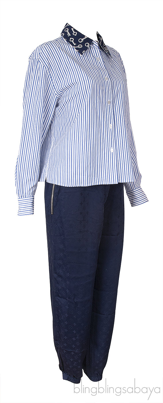 White And Blue Striped Poplin Shirt and Blue Silk Trouser