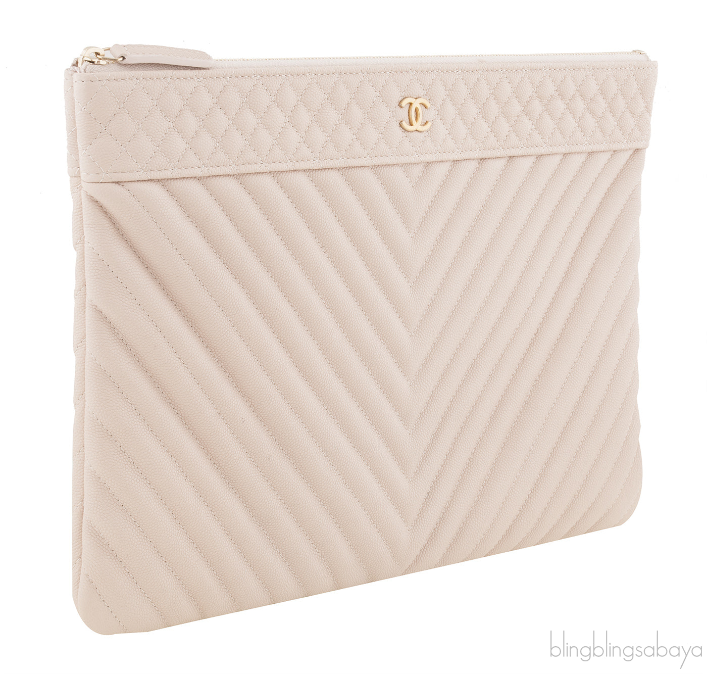 Beige Chevron Caviar O-case Pouch