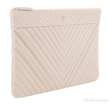 Beige Chevron Caviar O-case Pouch
