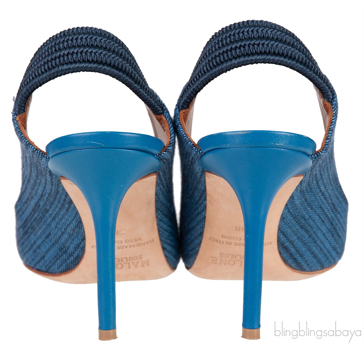 Malone Souliers Denim Pointed Toe Slingback Heels