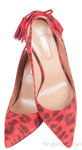 Red Leopard Tassel Suede Heels