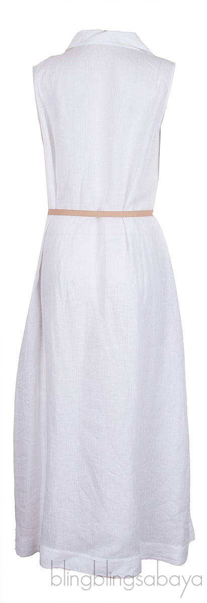 Belted Linen Shirt Dress White
