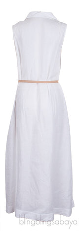 Belted Linen Shirt Dress White
