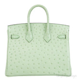 Birkin 25 Vert Criquet Ostrich GHW