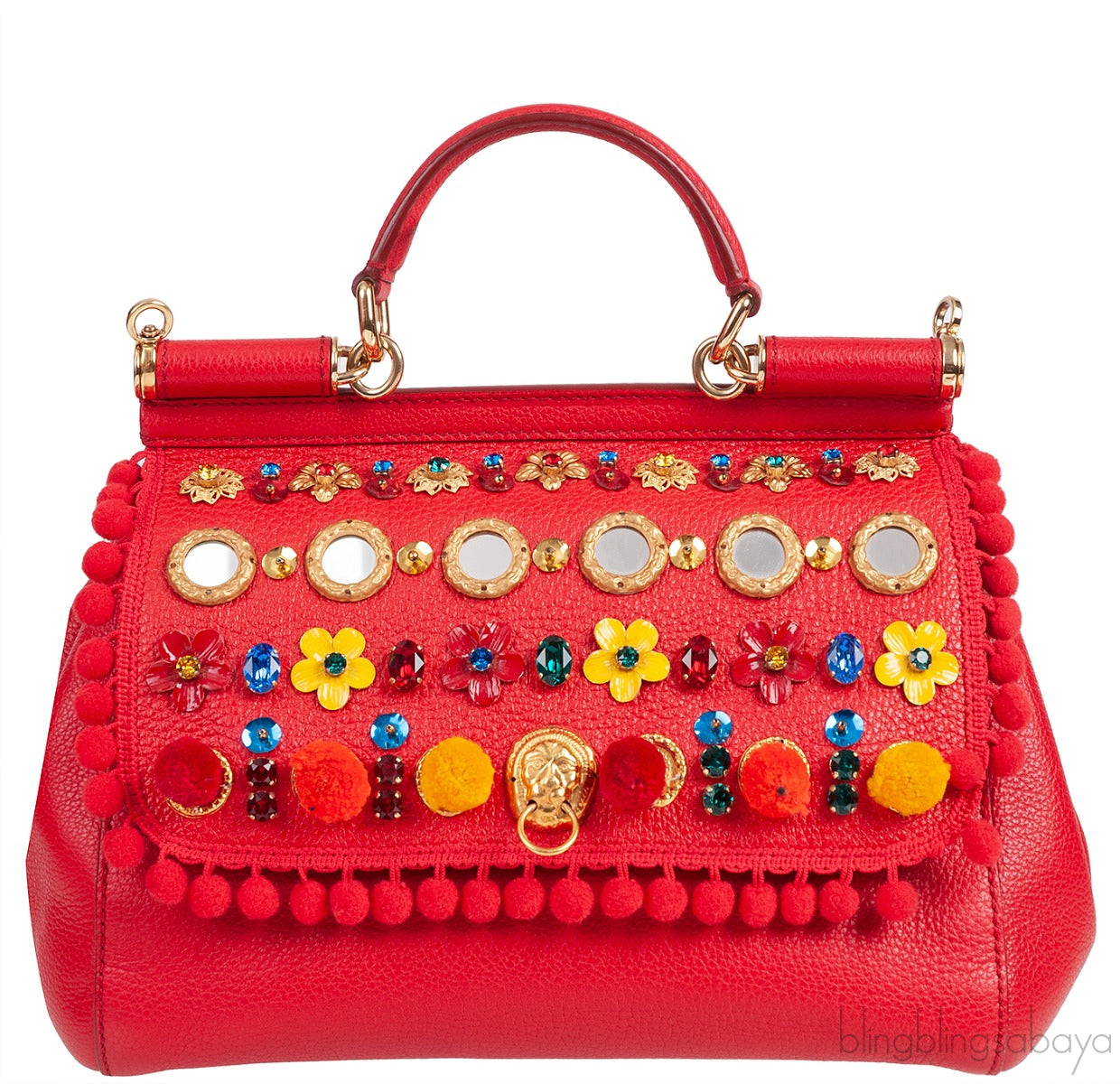 Red Miss Sicily Crystal & Flower Embellished Bag