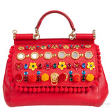 Red Miss Sicily Crystal & Flower Embellished Bag