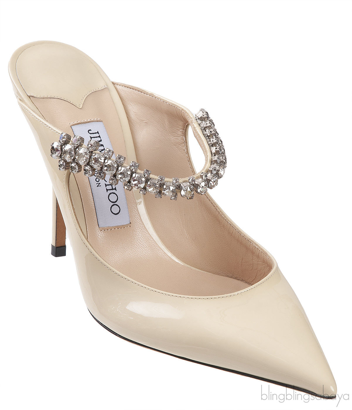 Off-white Bing 100 Crystal-Embellished Patent Leather Mules