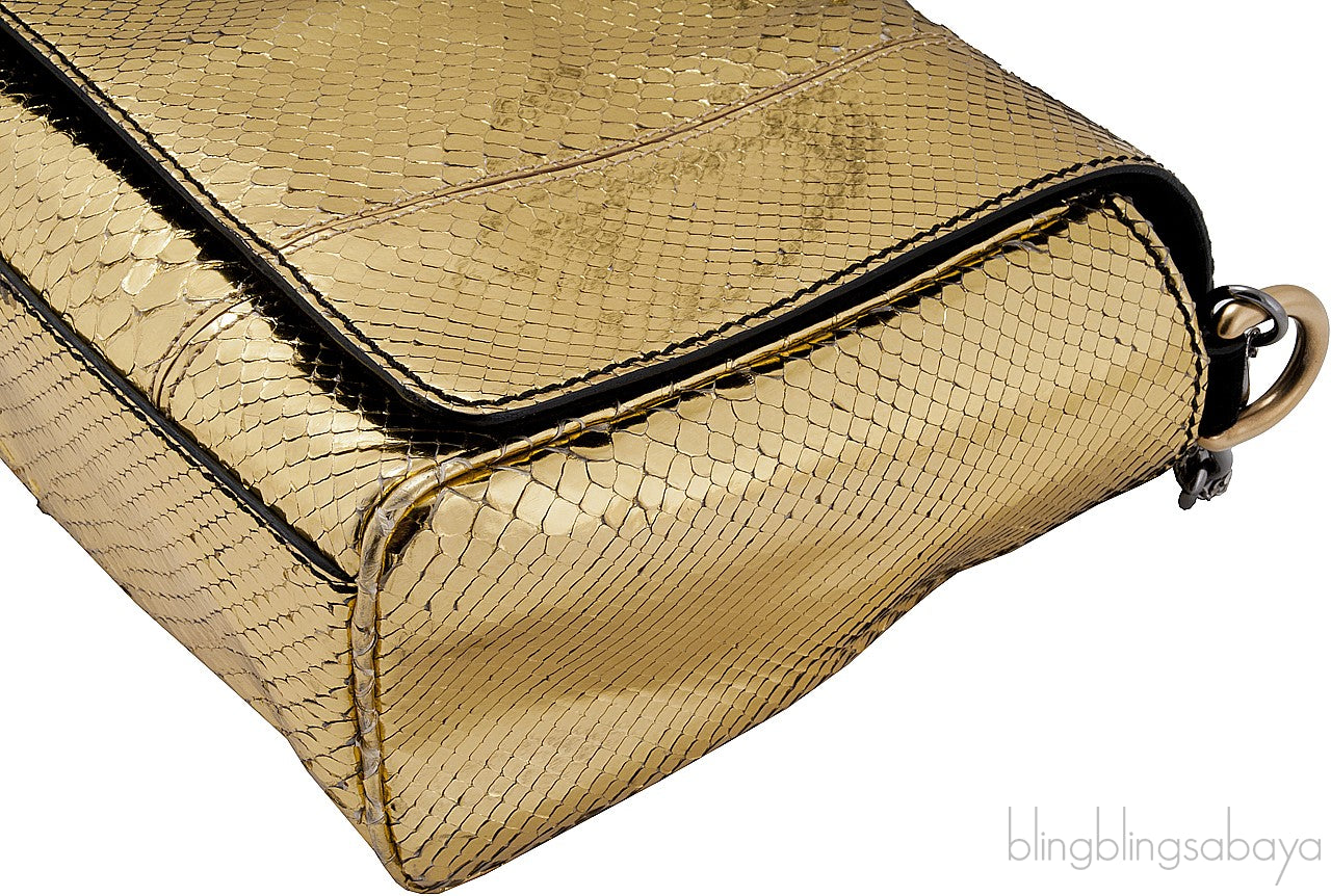 Metallic Gold Snakeskin Flap Bag