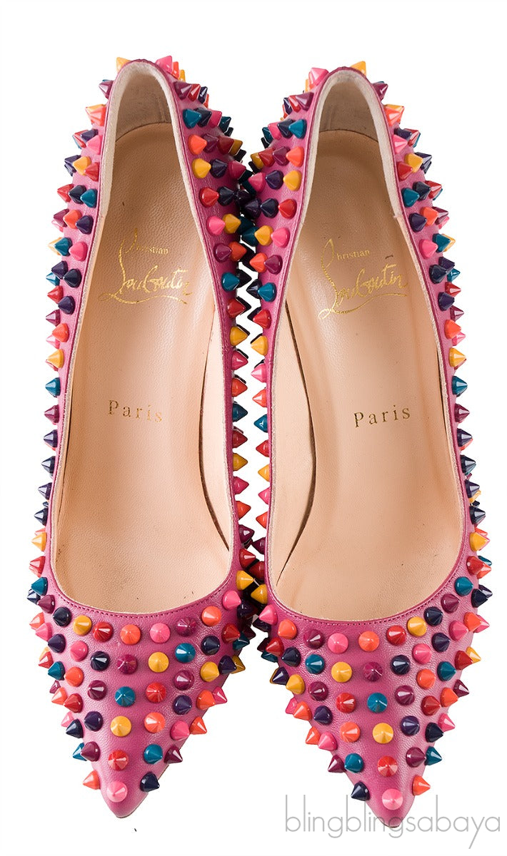 Multicolored Spike Purple Leather Pump