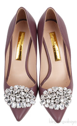 Plum Crystal Embellished Vamp Heels