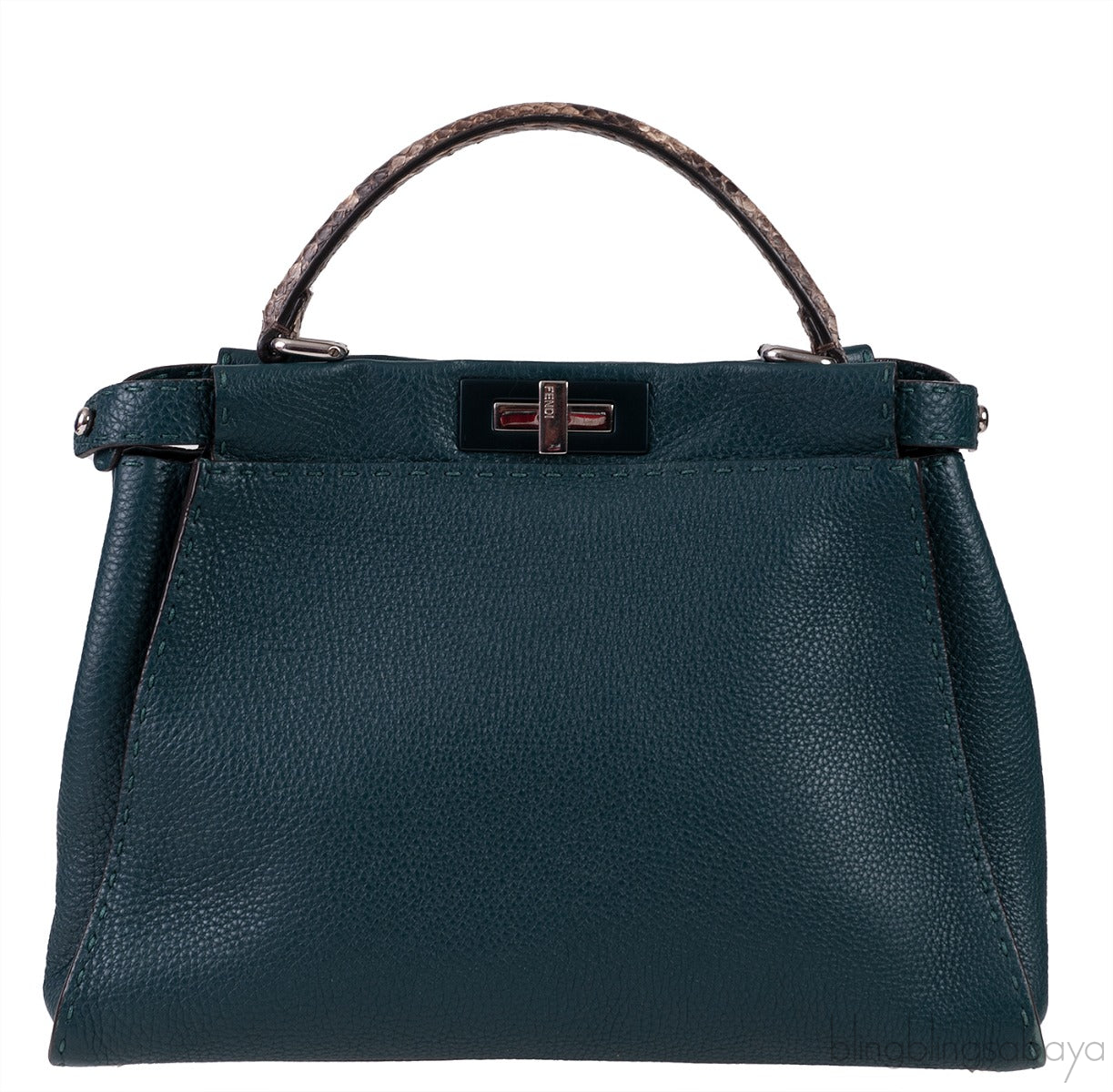 Fendi Selleria Peekaboo Dark Green Medium Python Handle Bag