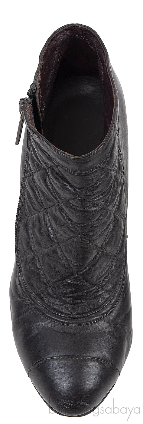 Black Mix Quilted Leather Ankle Boots