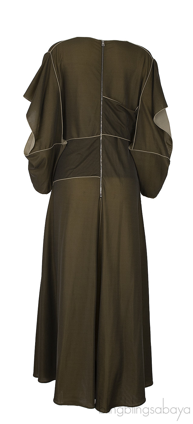 Bottega Veneta Olive Green V-neck Dress