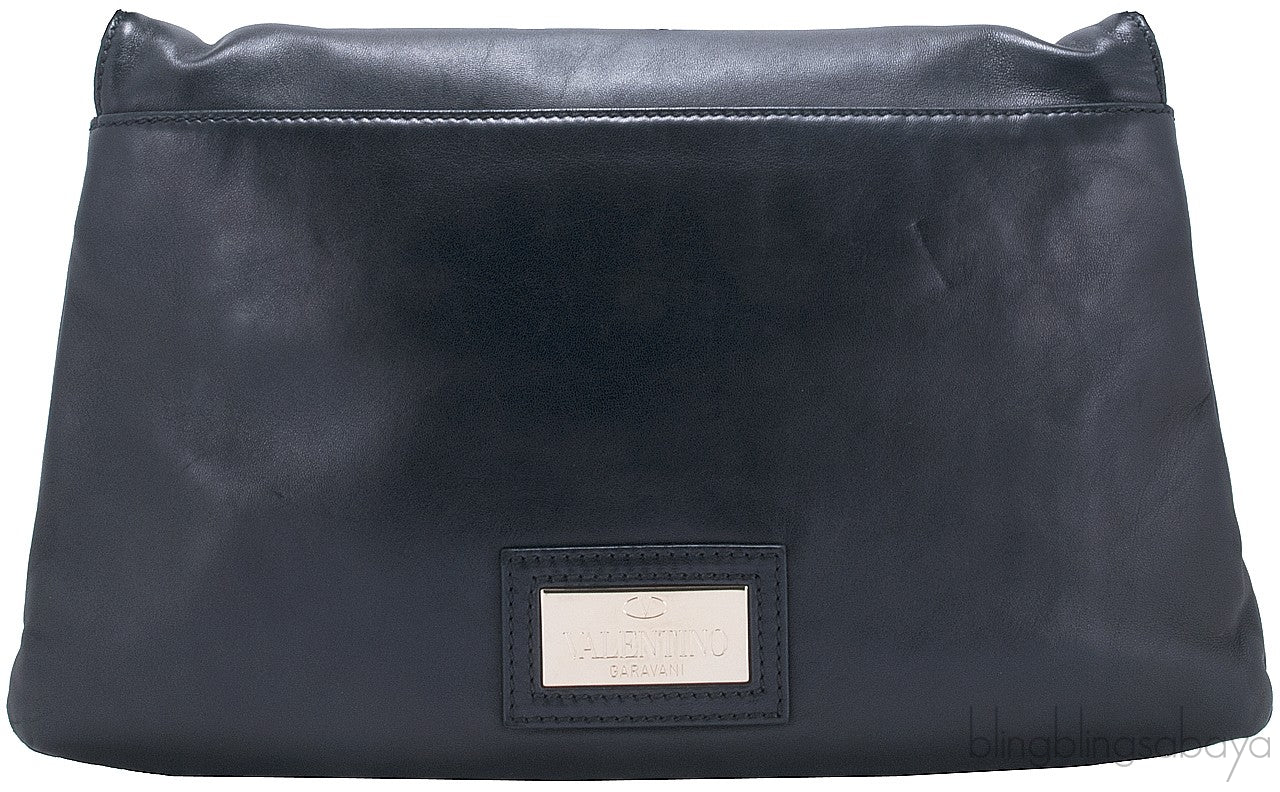 Rosette-appliquéd Leather Clutch