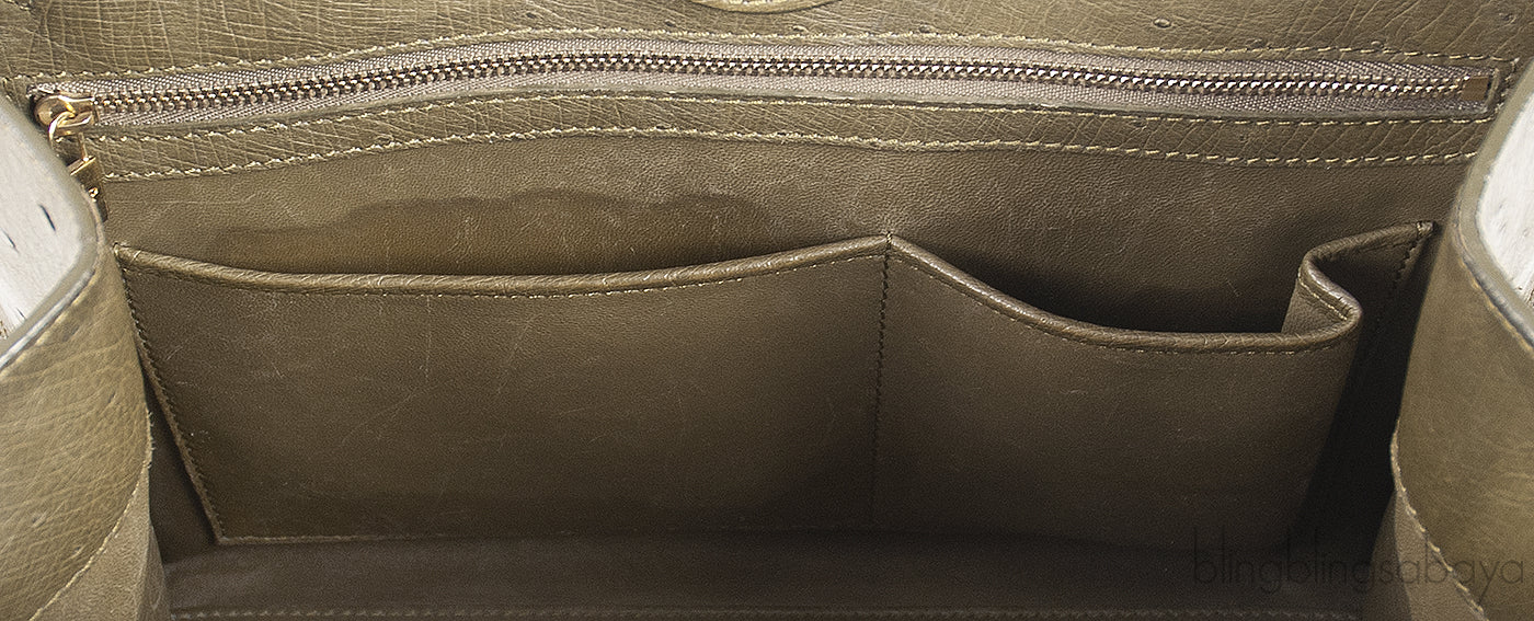 Olive Green Ostrich Top Handle Bag