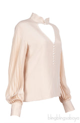 Beige Heart Cut-out Pleated Sleeve Blouse
