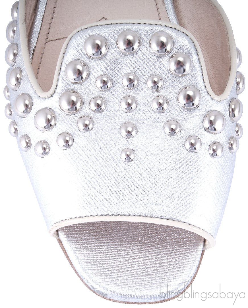 Studs Silver Saffiano Open Toe Slide