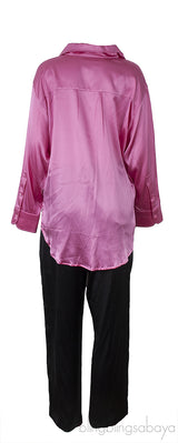 Fuchsia Silk Satin Shirt & Black Satin Trouser