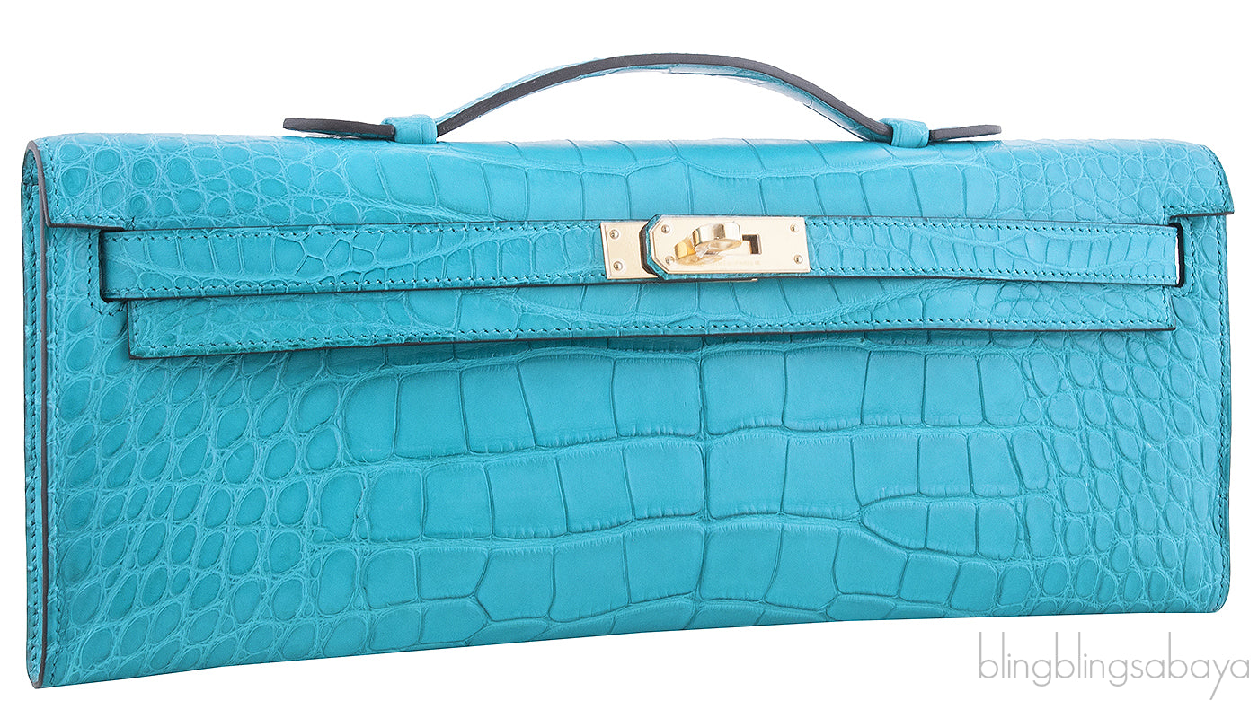Kelly Cut Alligator Matte Bleu Paon