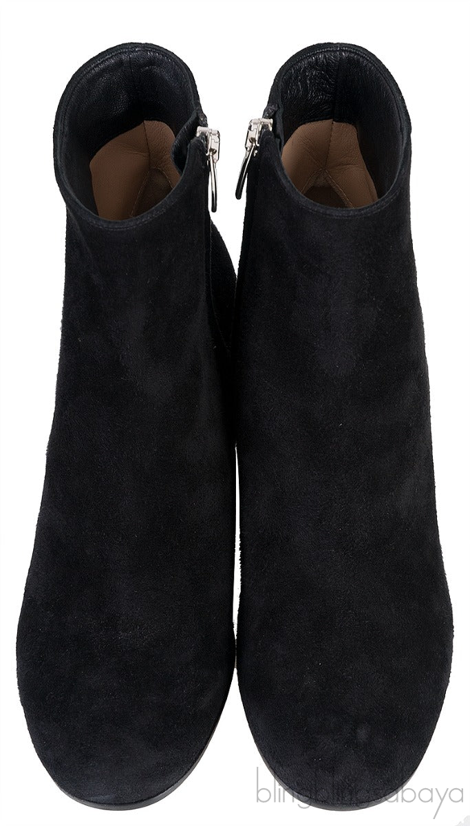 Black Suede Stacked Heels  Ankle Boots