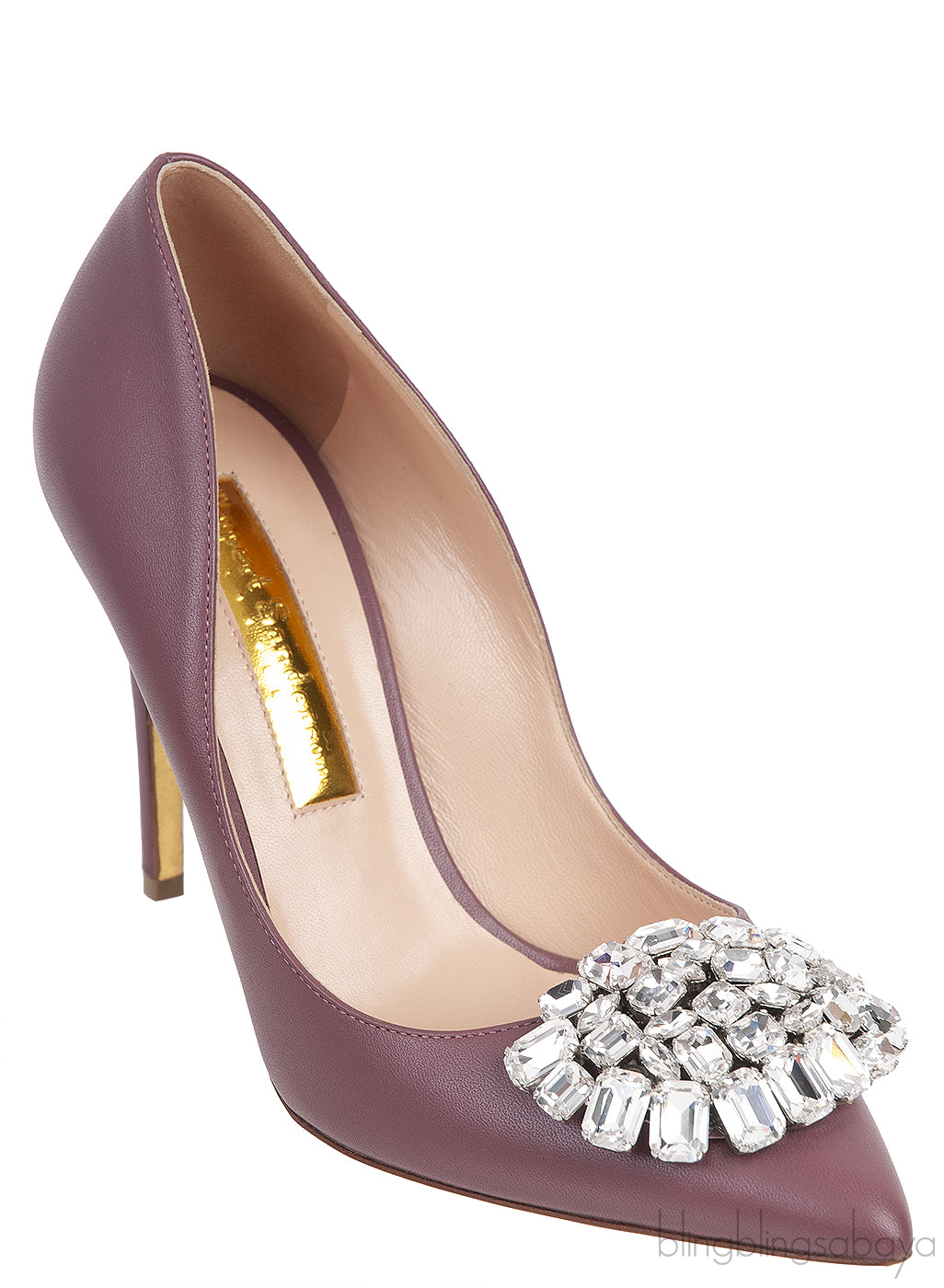 Plum Crystal Embellished Vamp Heels