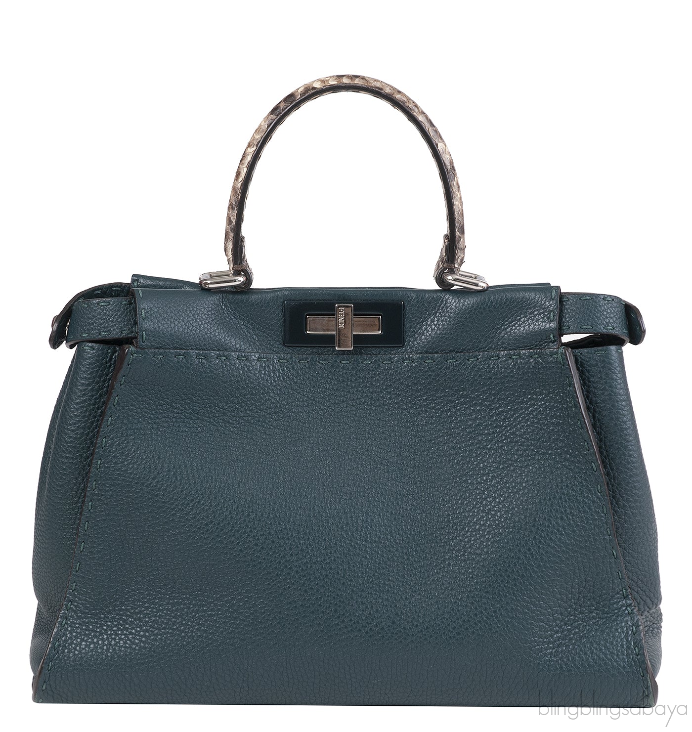 Fendi Selleria Peekaboo Dark Green Medium Python Handle Bag