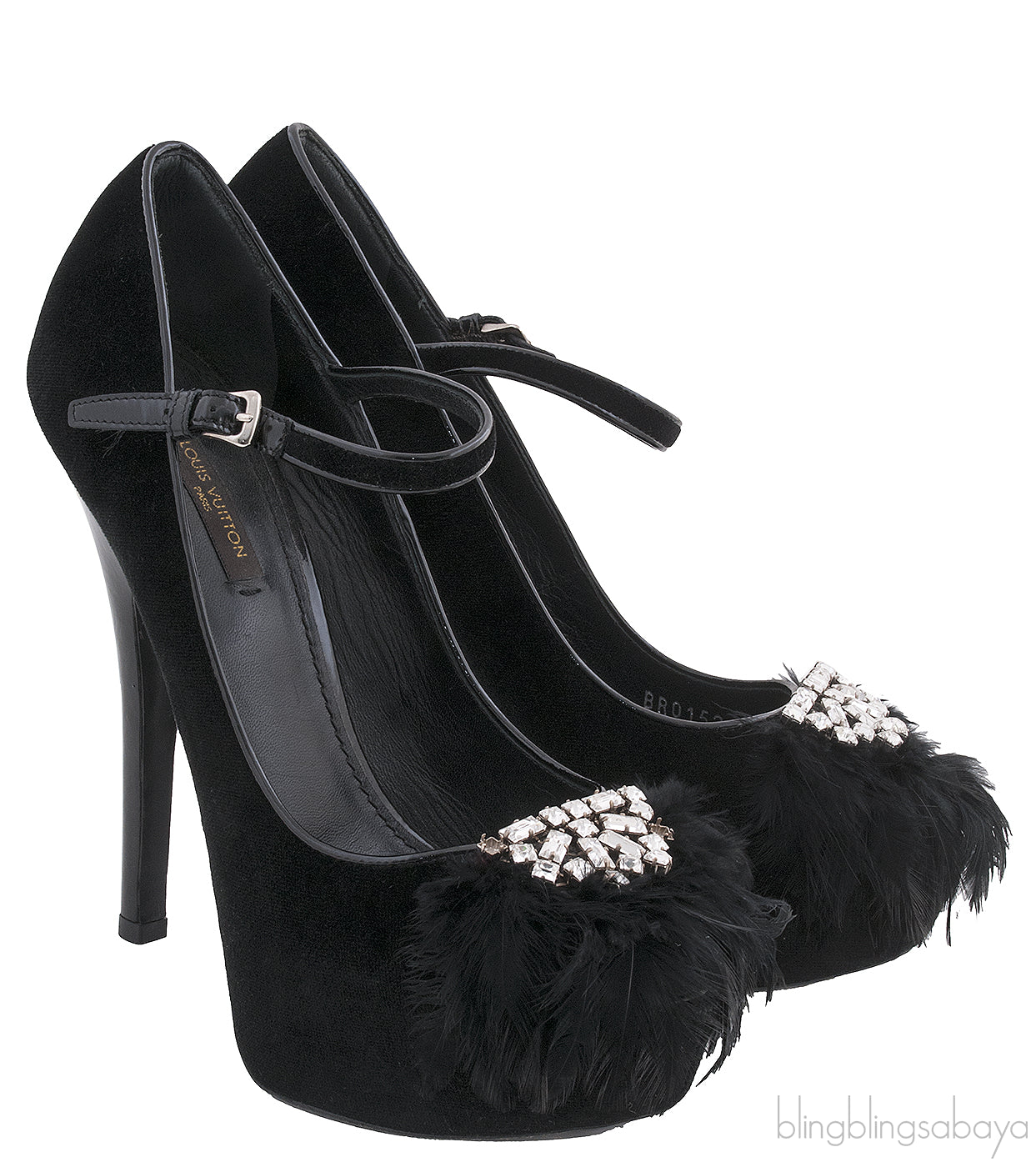 Black Velvet Crystal/Feather Heels