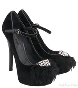 Black Velvet Crystal/Feather Heels
