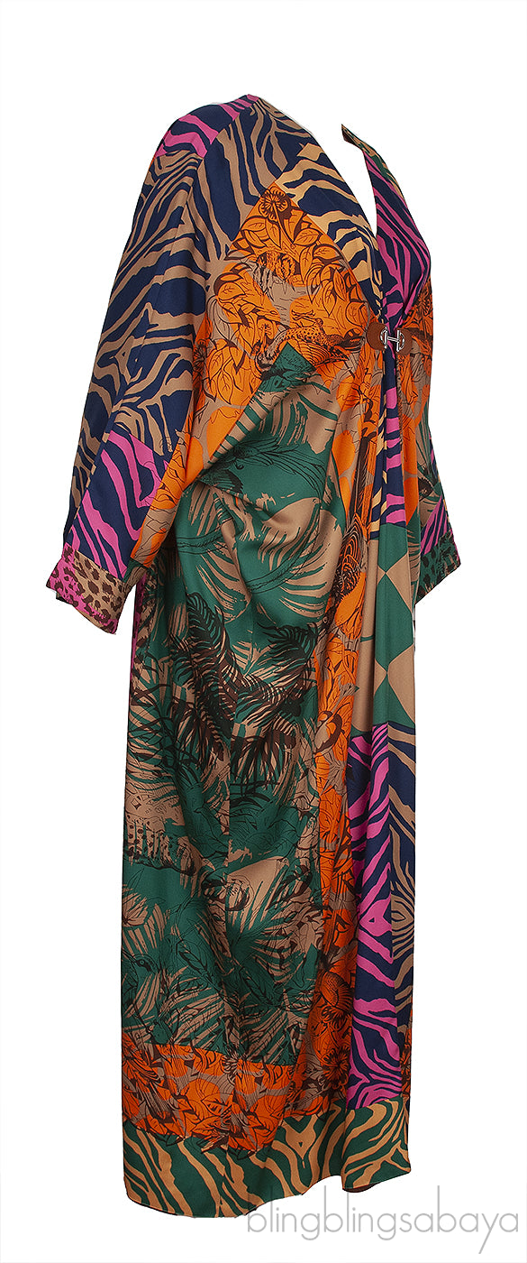 Silk Multicolor Printed CDC Kaftan Dress