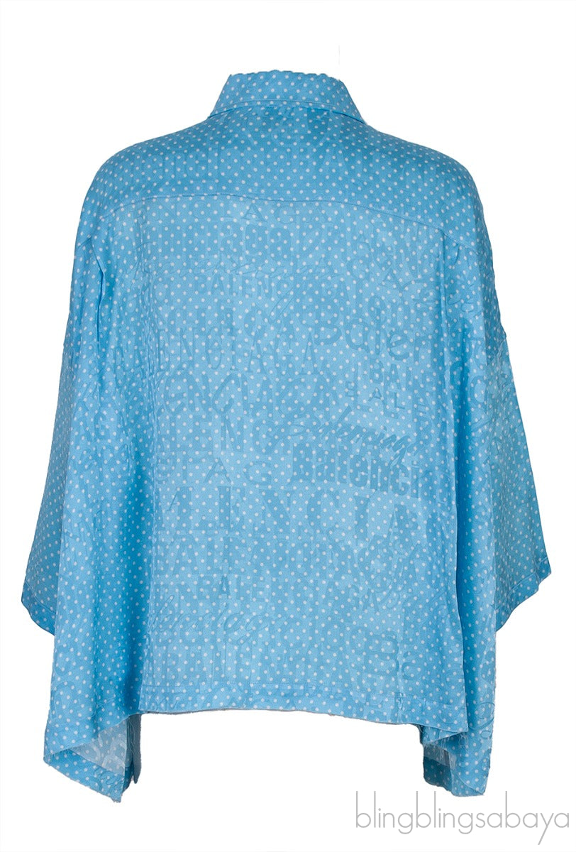 Light Blue Oversize Polka-dot Logo Print Shirt