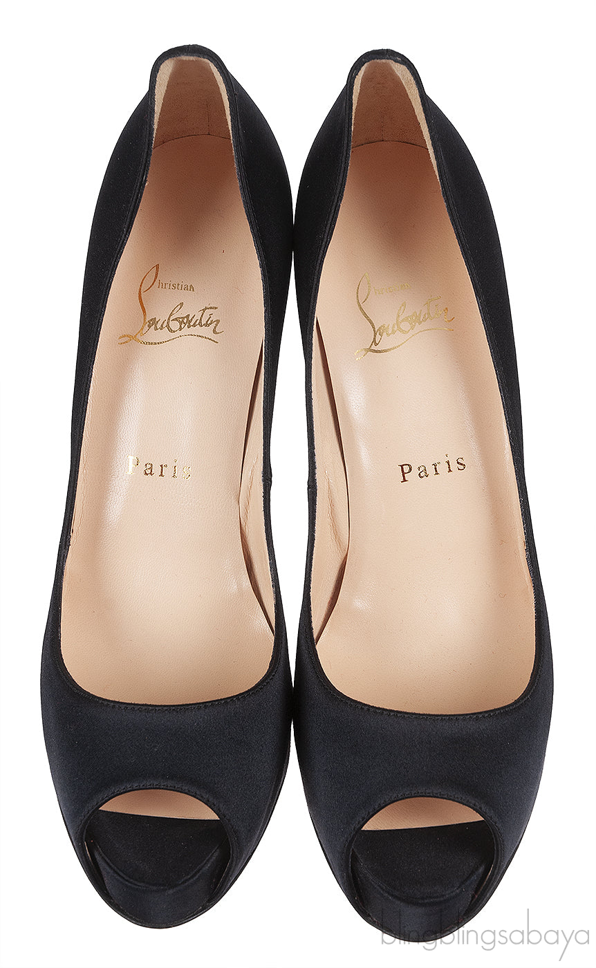 Christian Louboutin Prive Black Satin Peep Toe Pump