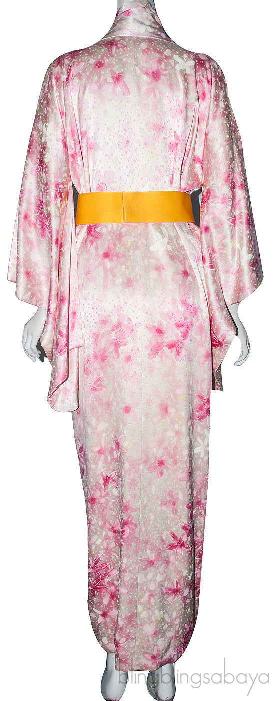 Pink Floral Printed Kimono Abaya
