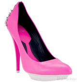 Pink Studded Neon Leather Pumps