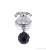 Silver CC Black Crystal Drop Earrings
