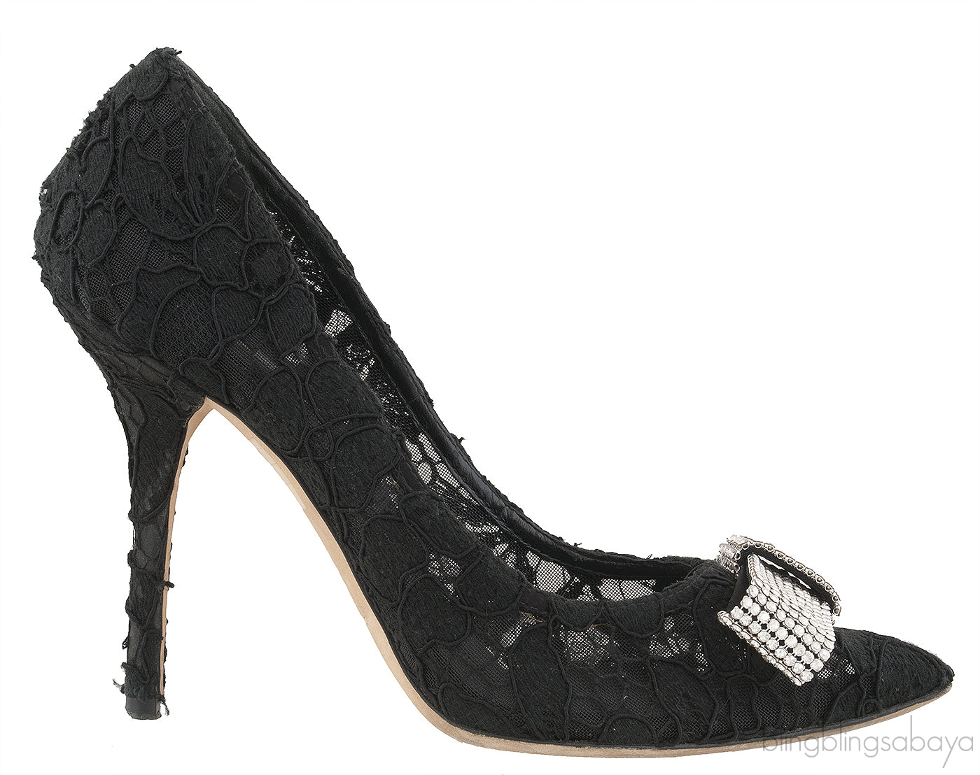 Dolce & Gabbana Black Lace Crystal Bow Heels