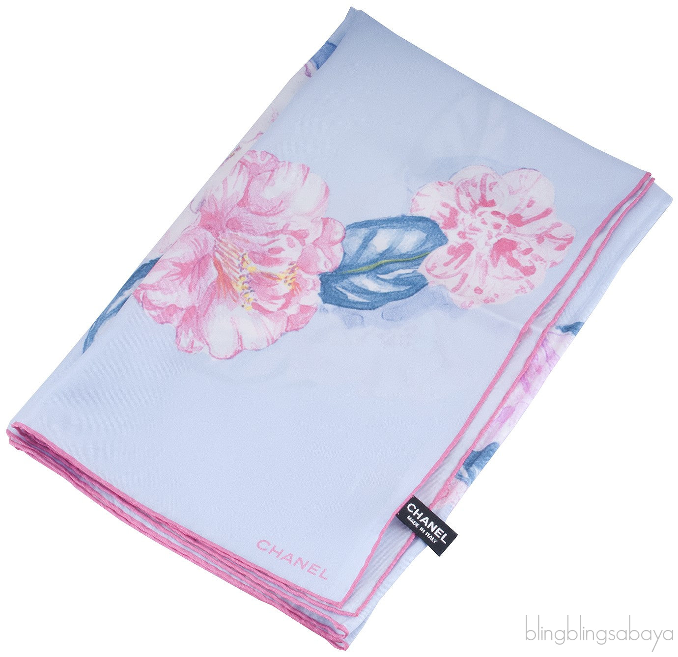 Blue Floral Square Silk Scarf