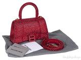 Hourglass XS Red Rhinestone Suede Calfskin