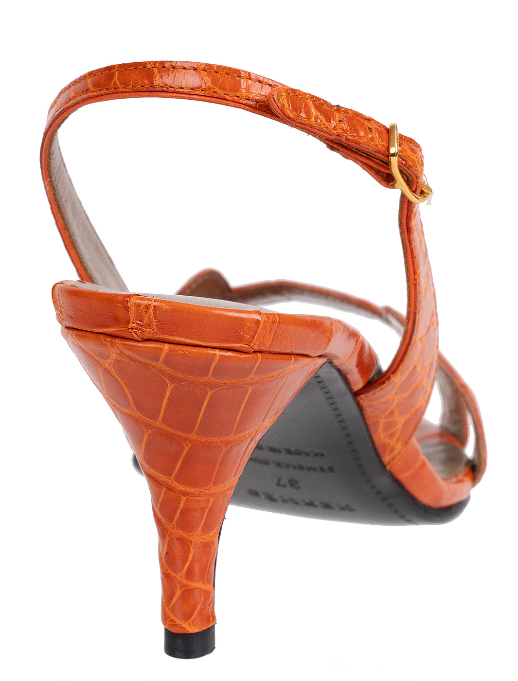 Hermes Night 70 Crocodile Orange Slingback Sandals 37