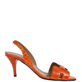 Hermes Night 70 Crocodile Orange Slingback Sandals 37