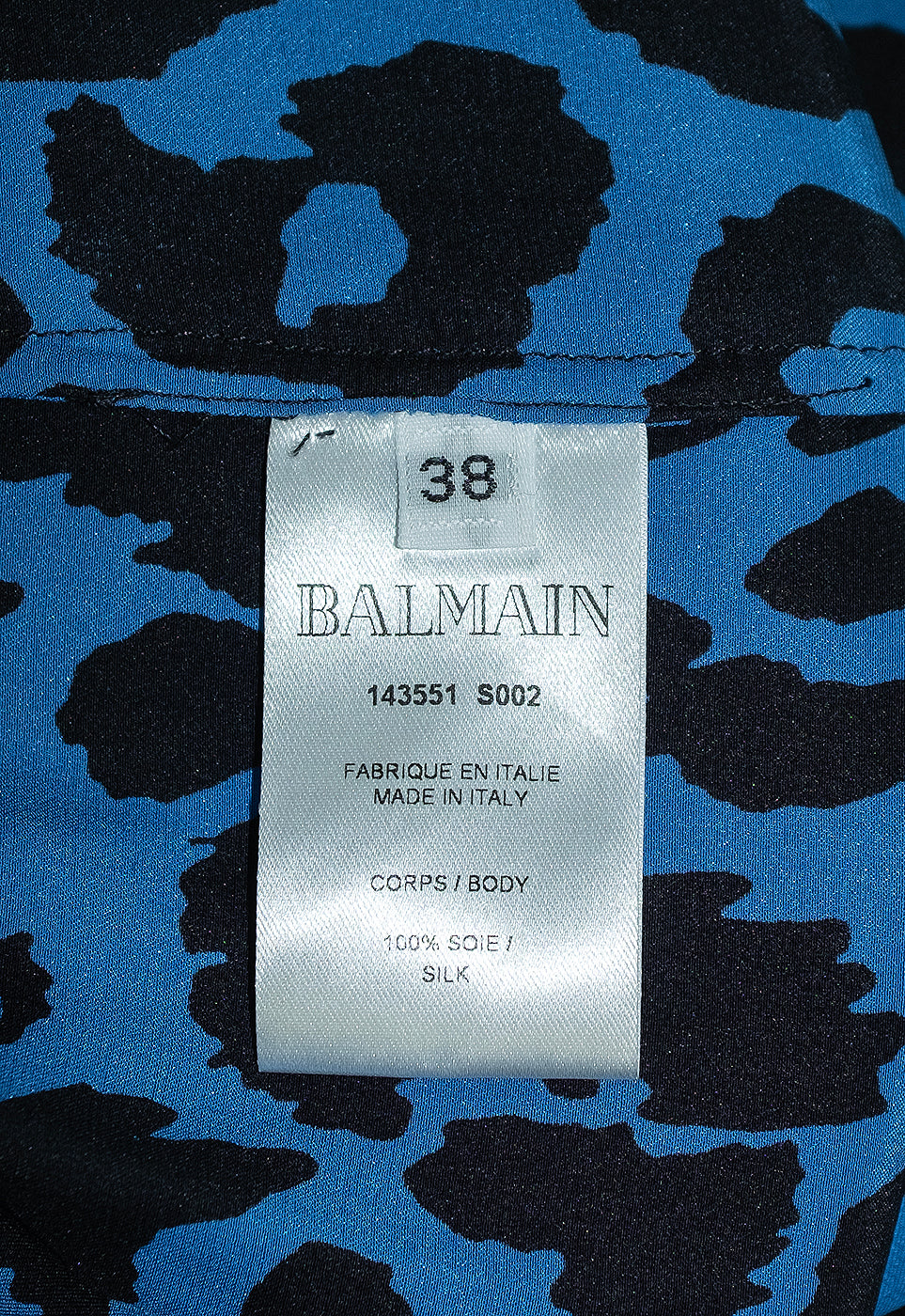 Balmain Animal Print Black & Blue Halter Neck Silk Dress