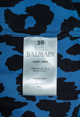 Balmain Animal Print Black & Blue Halter Neck Silk Dress