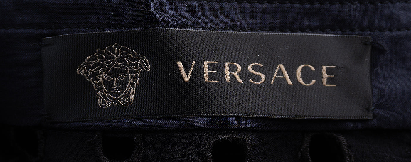 Gianni Versace Black Broderie Anglaise Ruffle Mini Dress XL