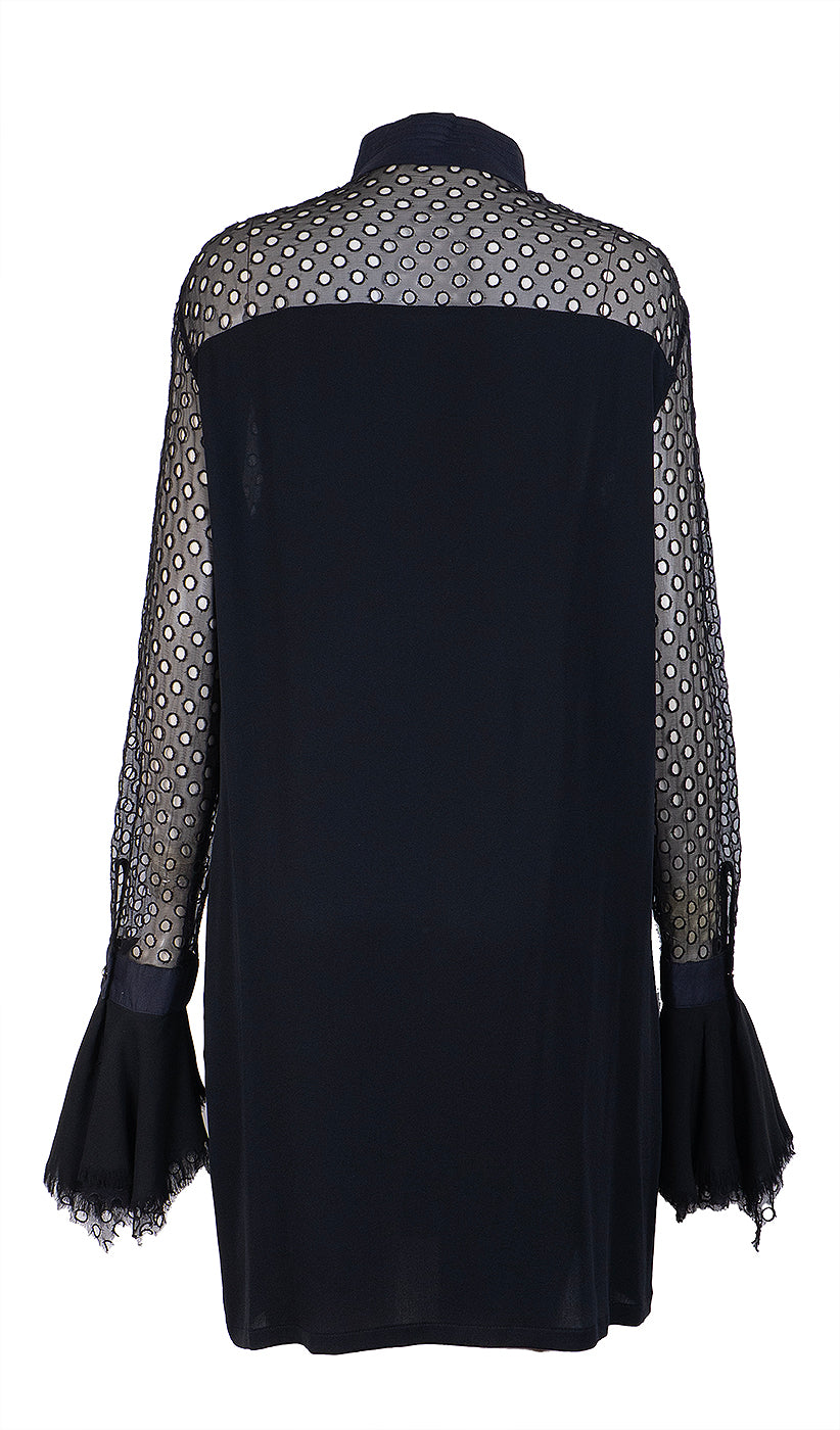 Gianni Versace Black Broderie Anglaise Ruffle Mini Dress XL